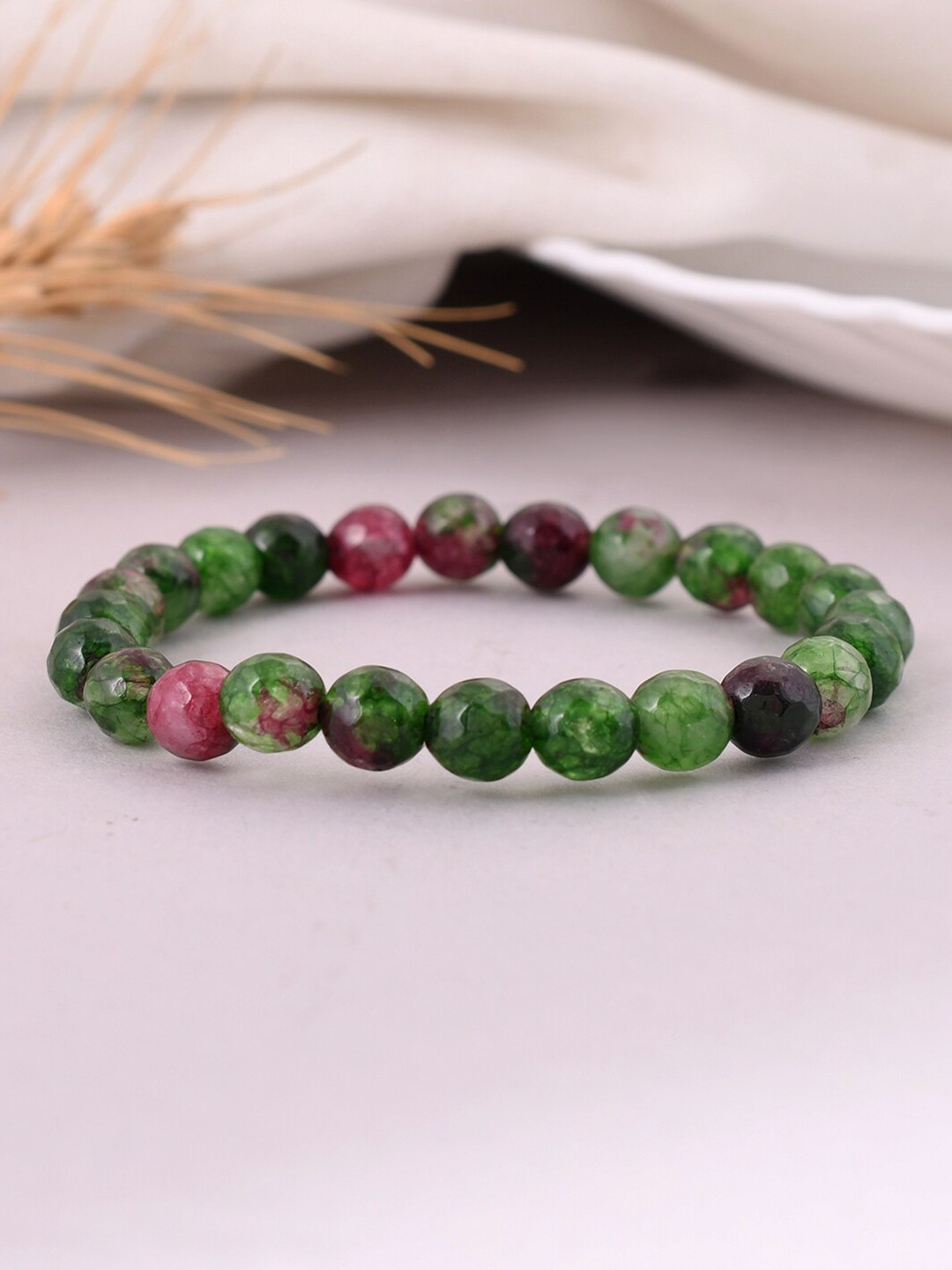 

Silvermerc Designs Women Brass Onyx Beaded Bracelet, Green