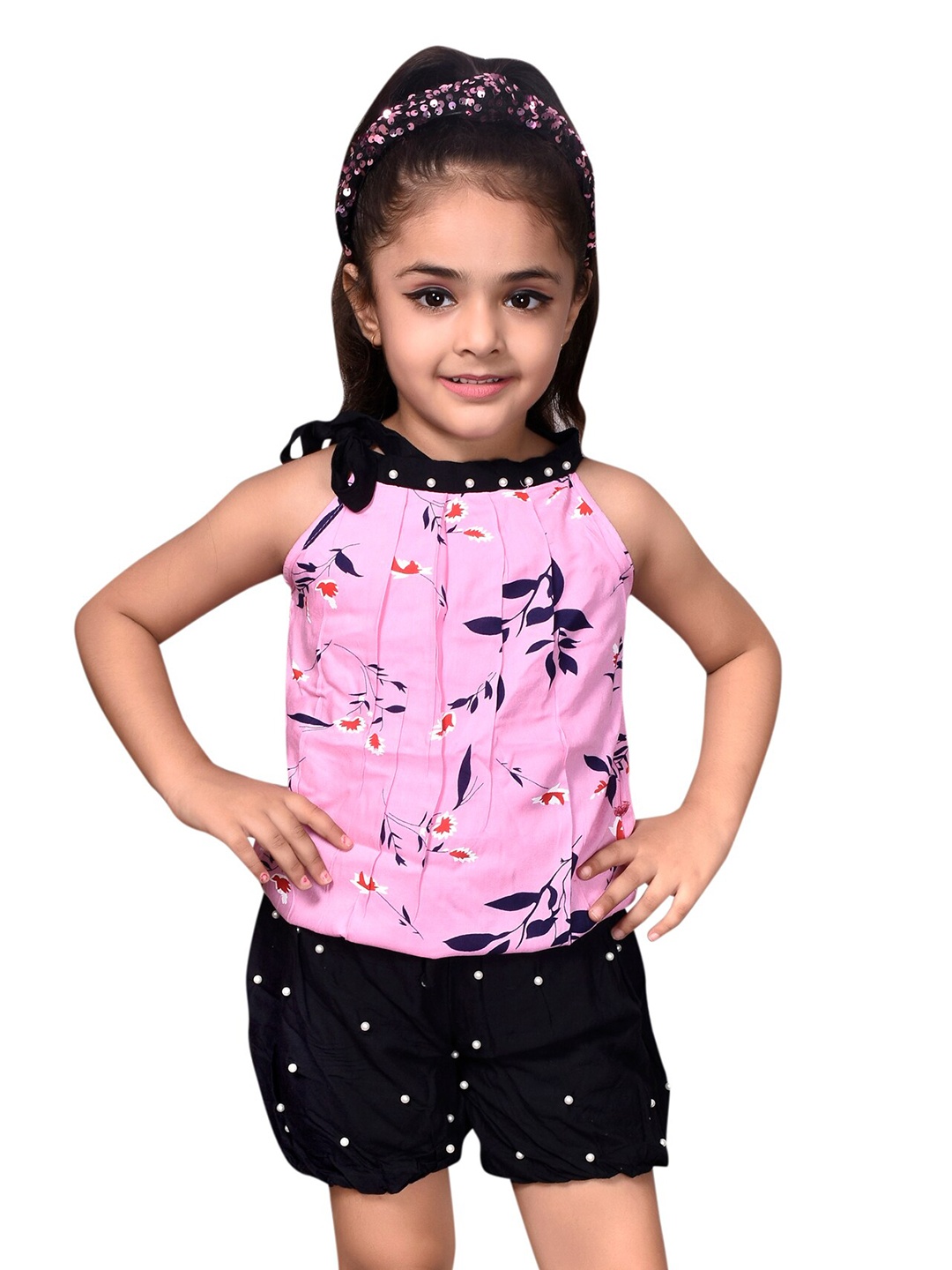 

BAESD Girls Printed Top With Short, Pink