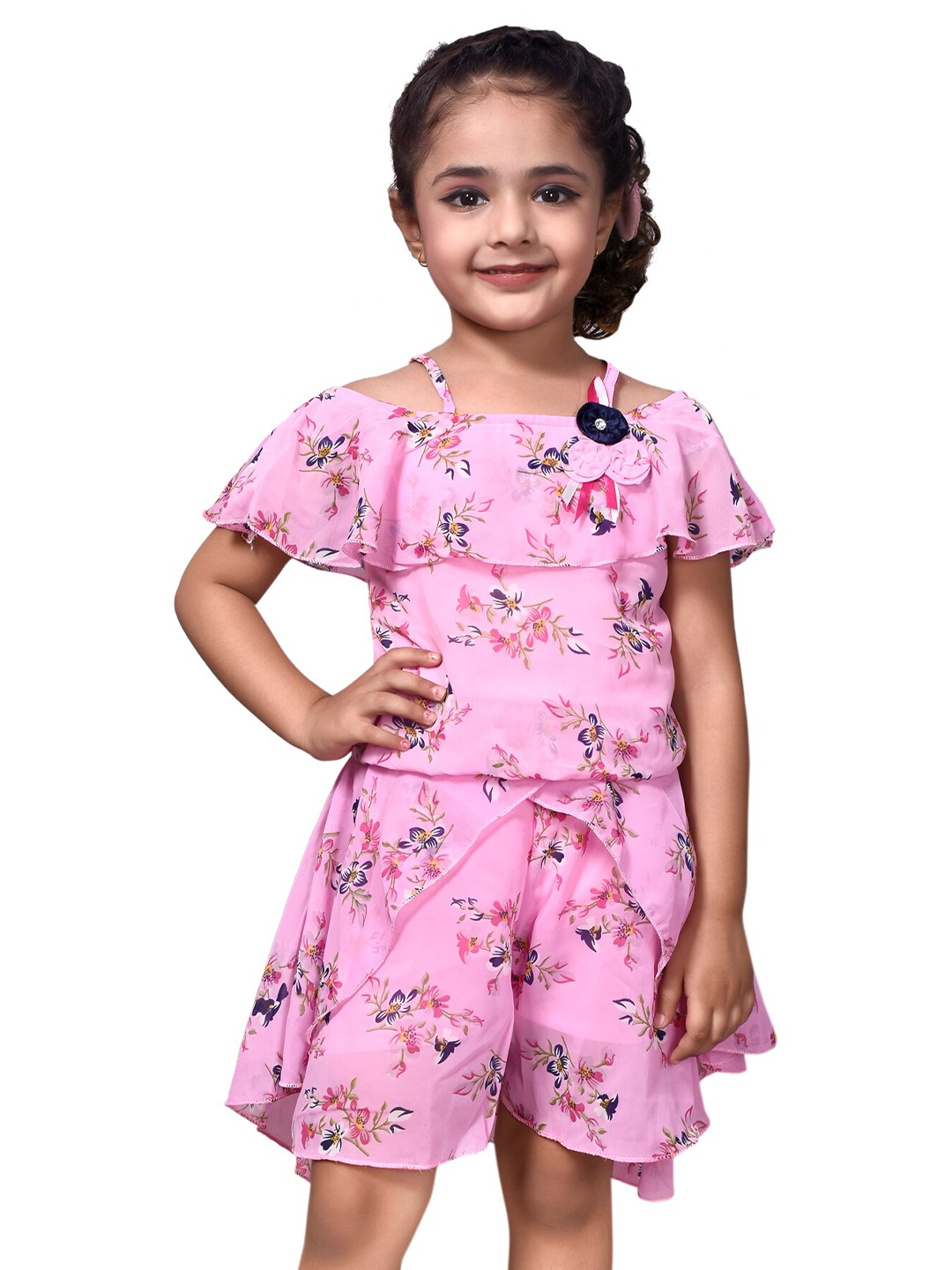 

BAESD Girls Printed Shoulder Straps Top with Skirt, Pink