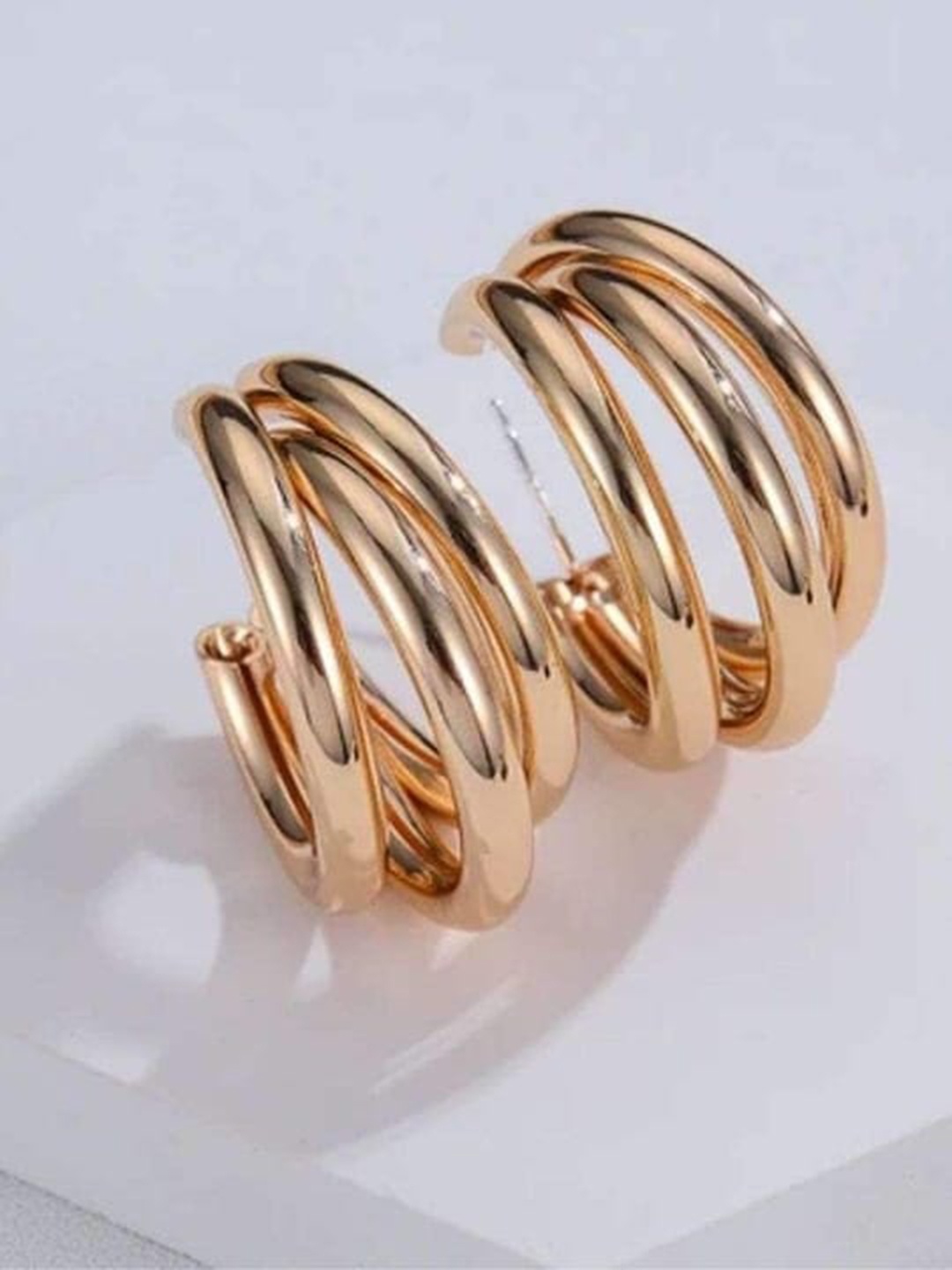 

Xivir Gold Plated Stainless Steel Contemporary Half Hoop Earrings