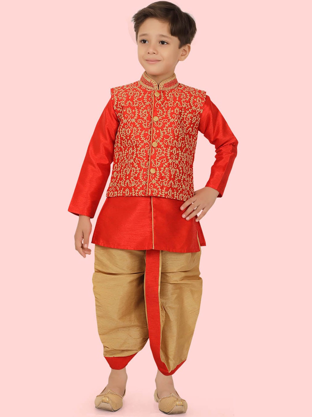 

Ethniks Neu-Ron Boys Band Collar Long Sleeves Kurta with Dhoti Pants, Orange