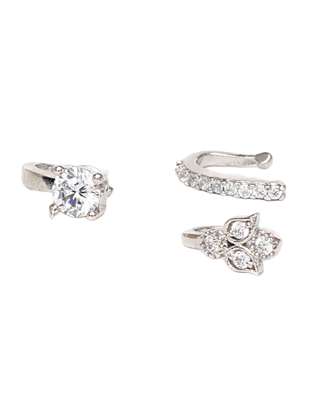 

Mali Fionna Set of 3 Silver-Plated Stone Studded Ring Nosepins