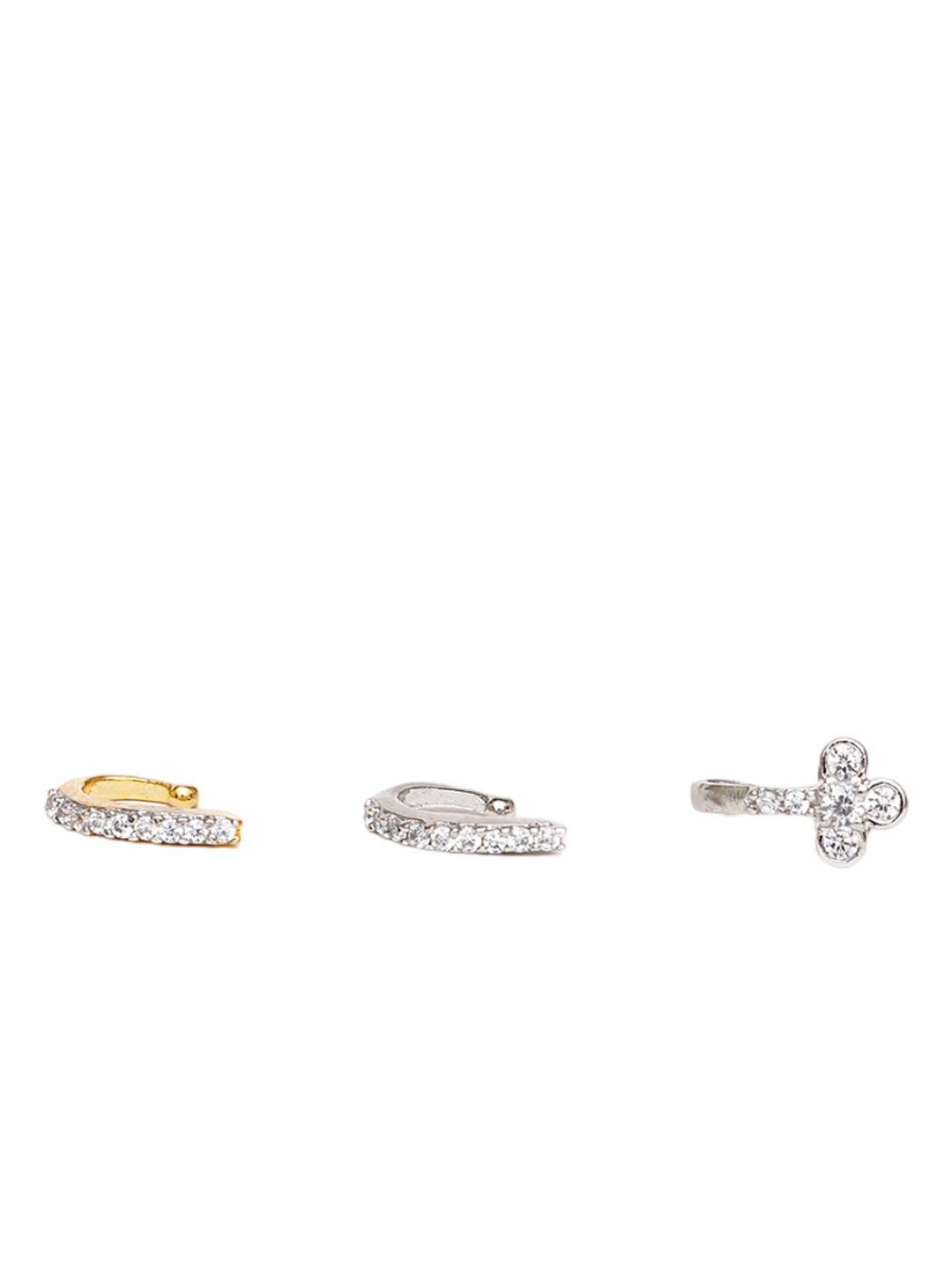 

Mali Fionna Set Of 3 Silver-Plated Stone Studded and Beaded Ring Nosepin