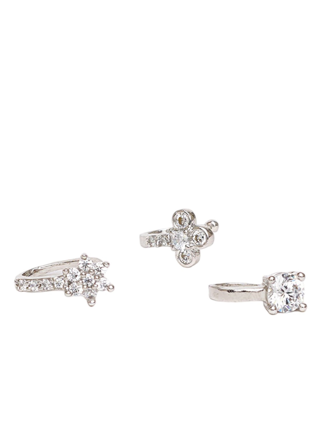 

Mali Fionna Set of 3 Silver-Plated Stone Studded Ring Nosepins