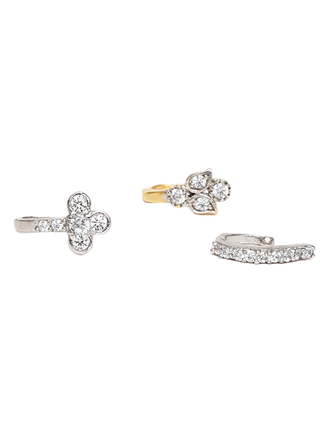 

Mali Fionna Set Of 3 Silver-Plated Stone Studded Ring Nosepin