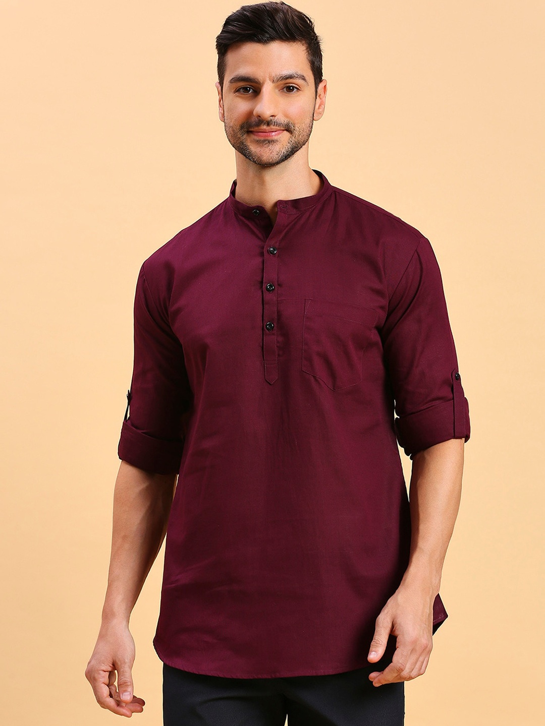 

RAJUBHAI HARGOVINDAS Mandarin Collar Short Kurta, Purple