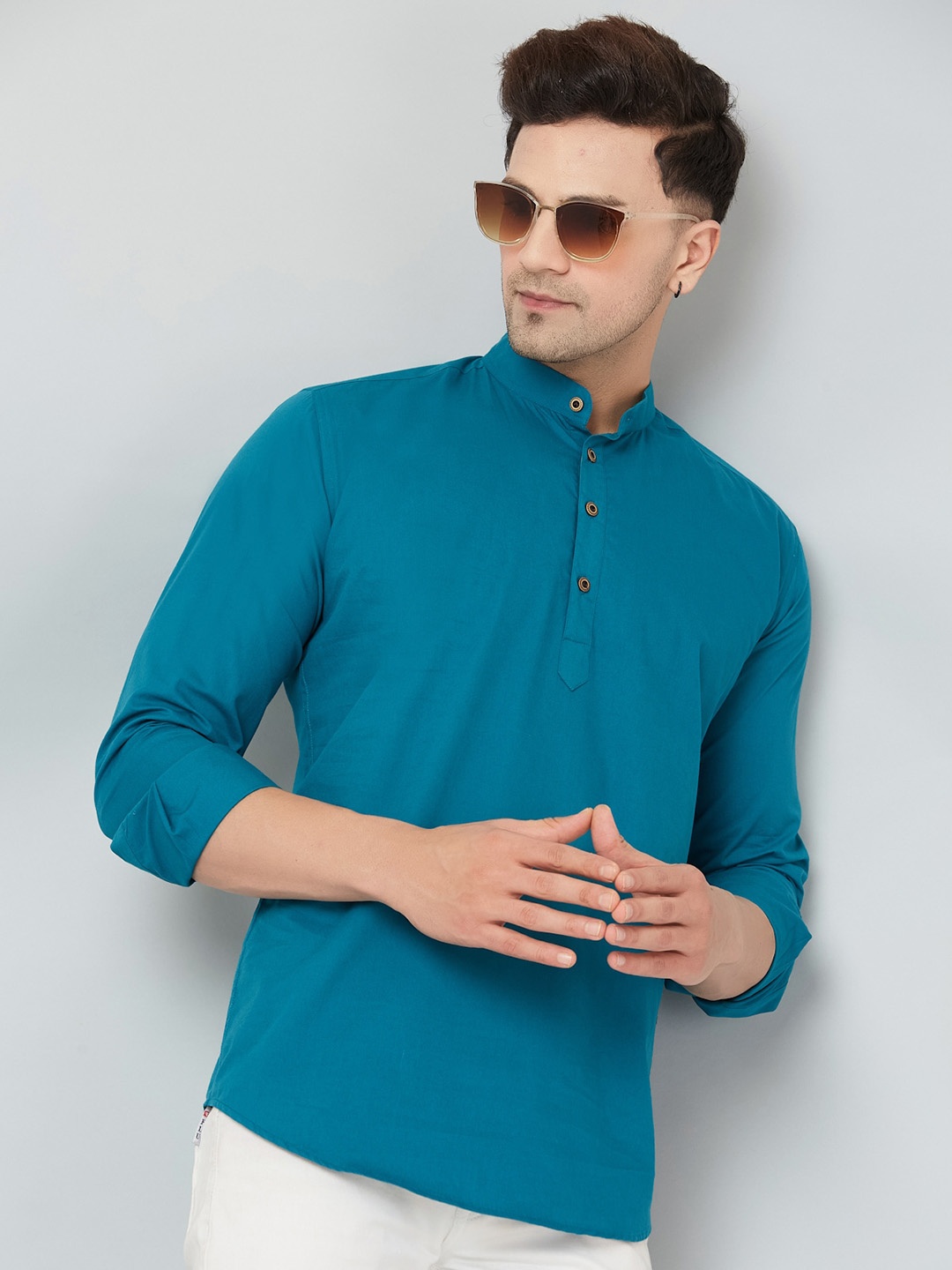 

LOUIS MONARCH Comfort Slim Fit Mandarin Collar Cotton Short Kurta, Blue
