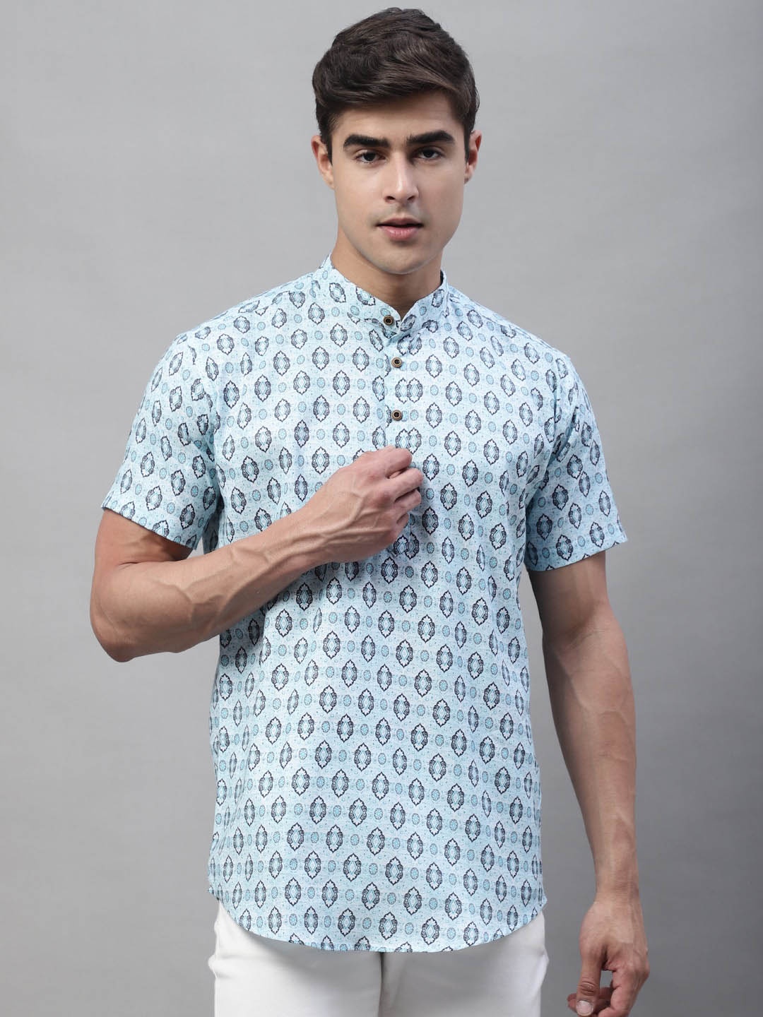 

LOUIS MONARCH Ethnic Motifs Printed Comfort Slim Fit Short Kurta, Blue