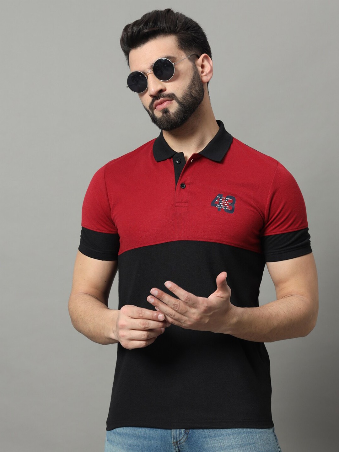 

OGEN Colourblocked Polo Collar Short Sleeves T-shirt, Maroon
