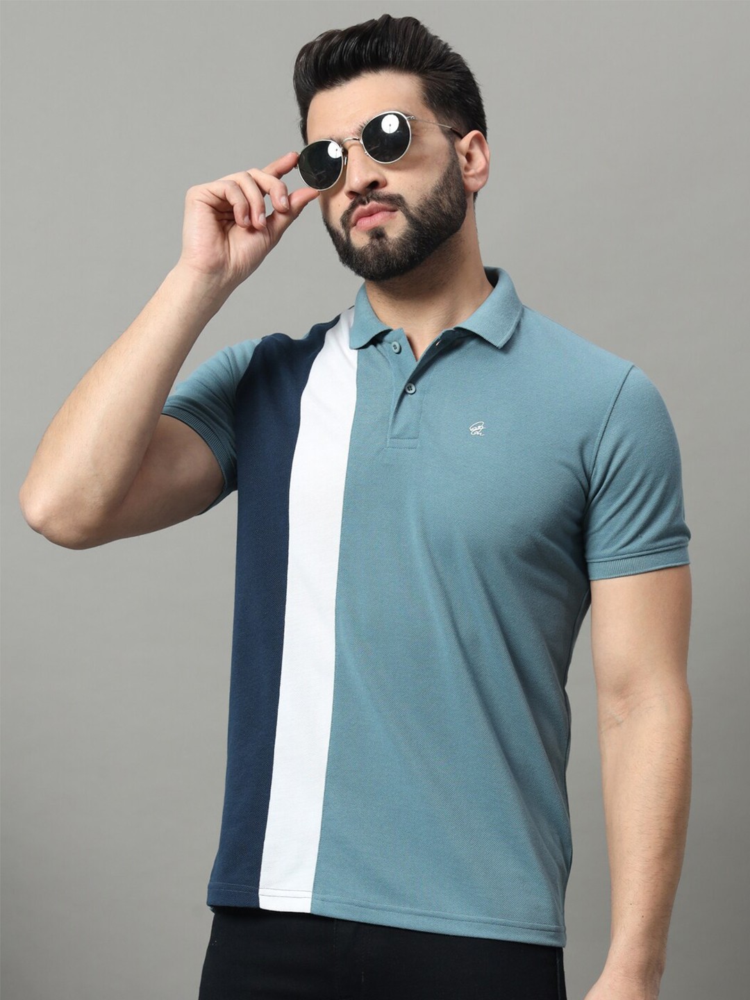 

OGEN Colourblocked Polo Collar Short Sleeves T-shirt, Blue