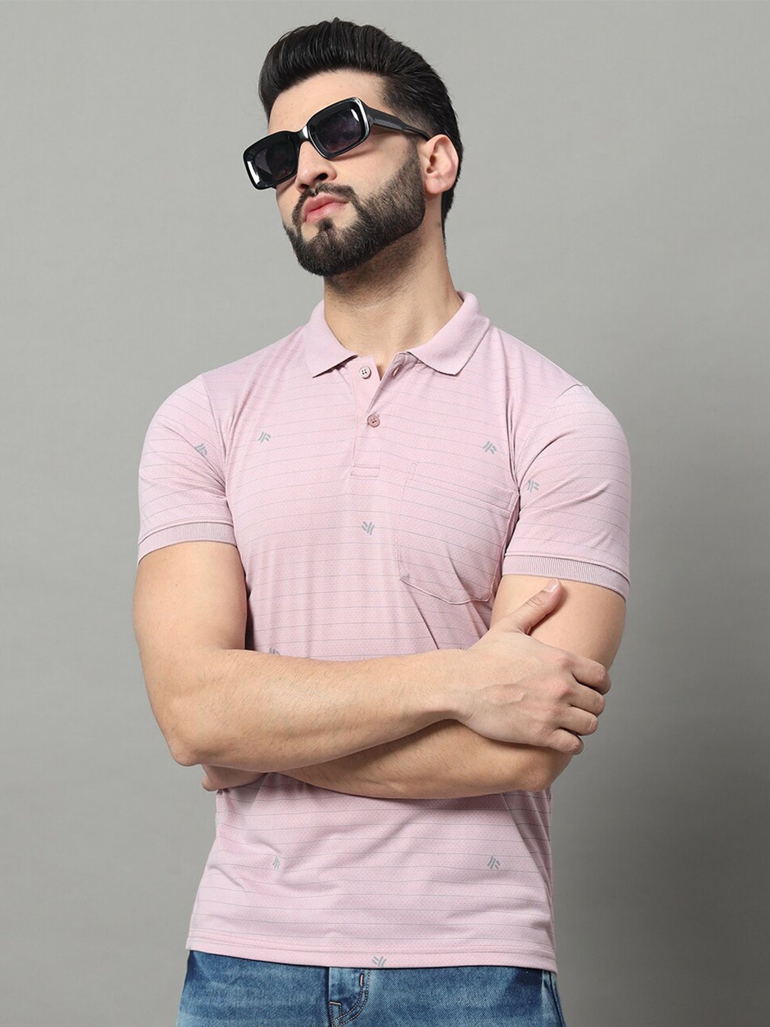 

OGEN Striped Polo Collar Short Sleeves T-shirt, Lavender