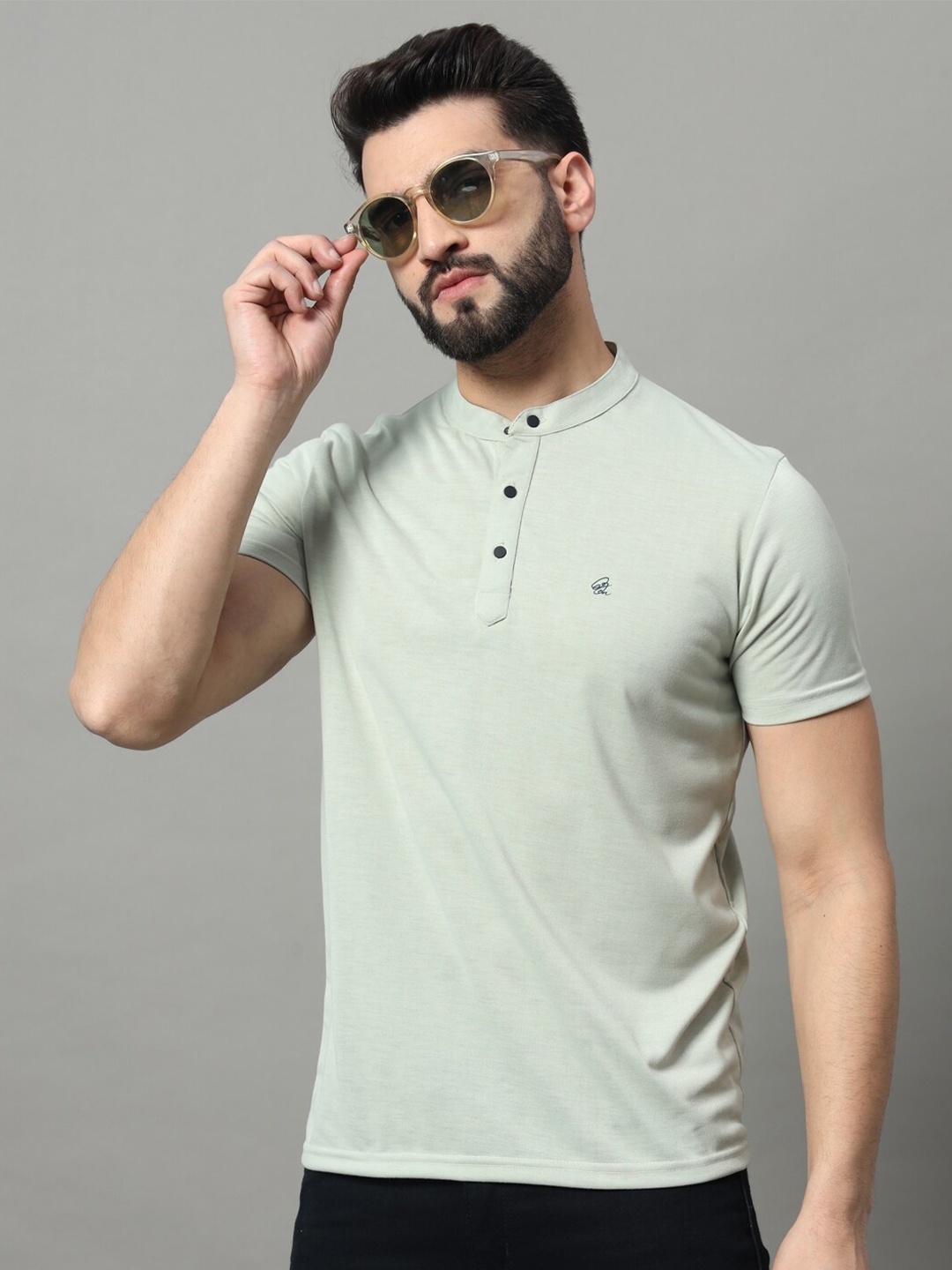 

OGEN Henley Neck Short Sleeves T-shirt, Grey