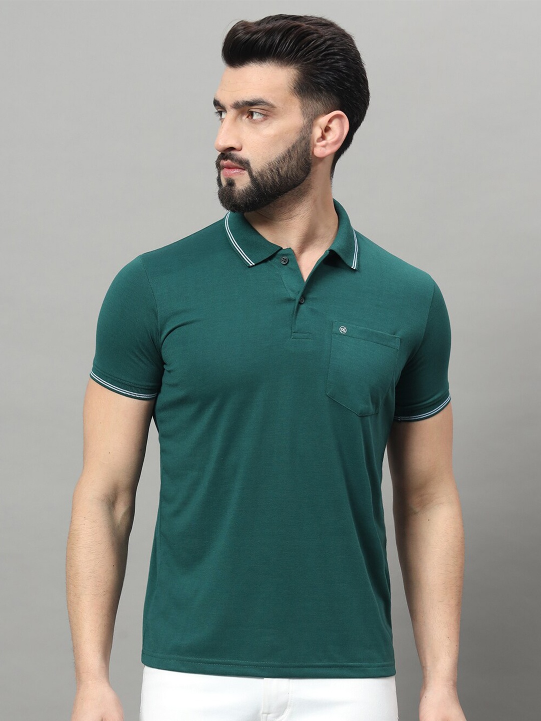 

OGEN Polo Collar Short Sleeves Pockets T-shirt, Green
