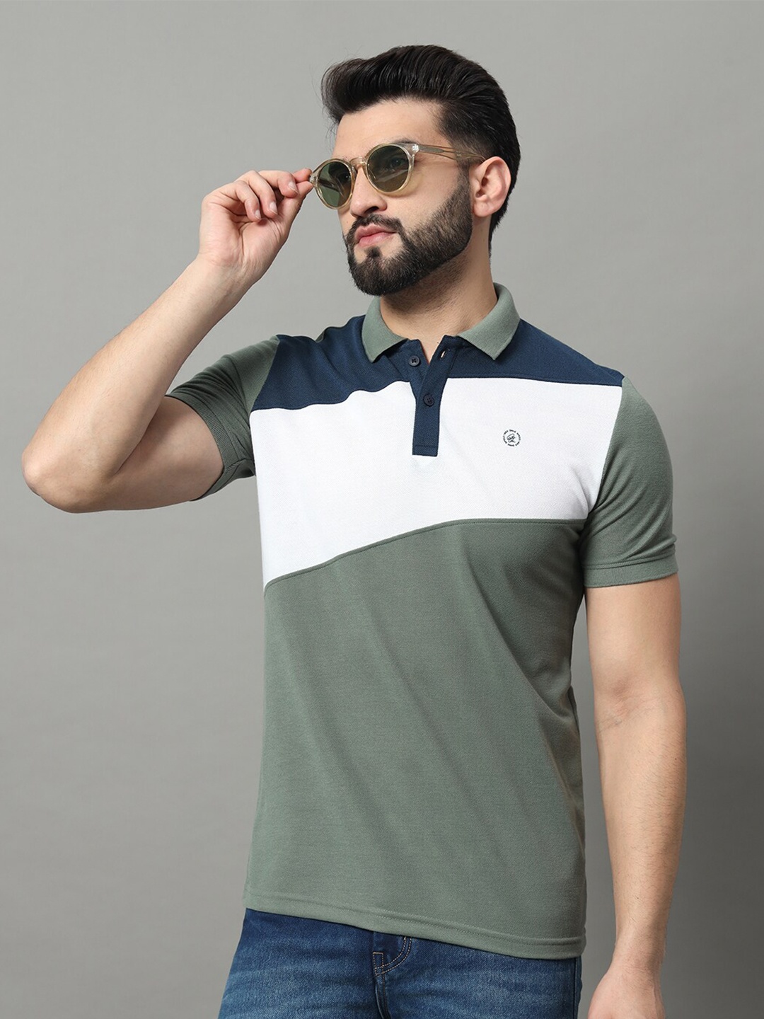 

OGEN Men Colourblocked Polo Collar T-shirt, Lime green