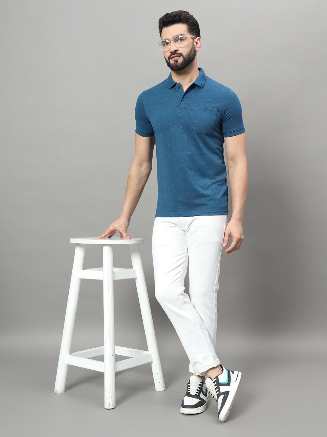 

OGEN Men Printed Polo Collar T-shirt, Navy blue