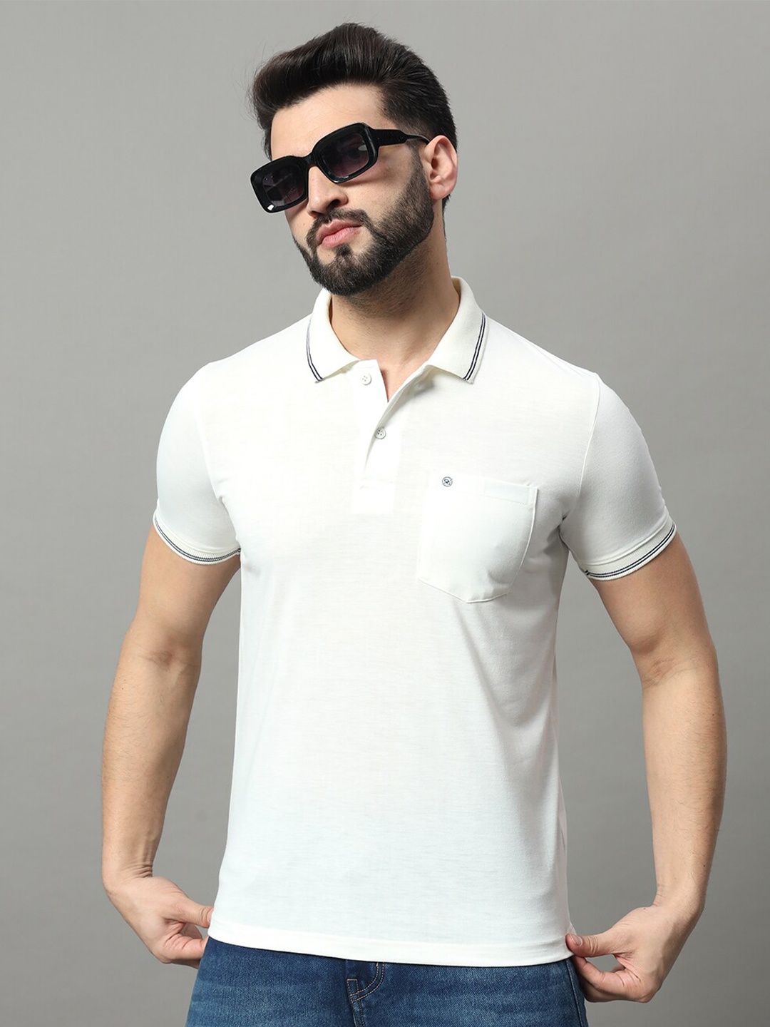 

OGEN Polo Collar Short Sleeves Pockets T-shirt, White