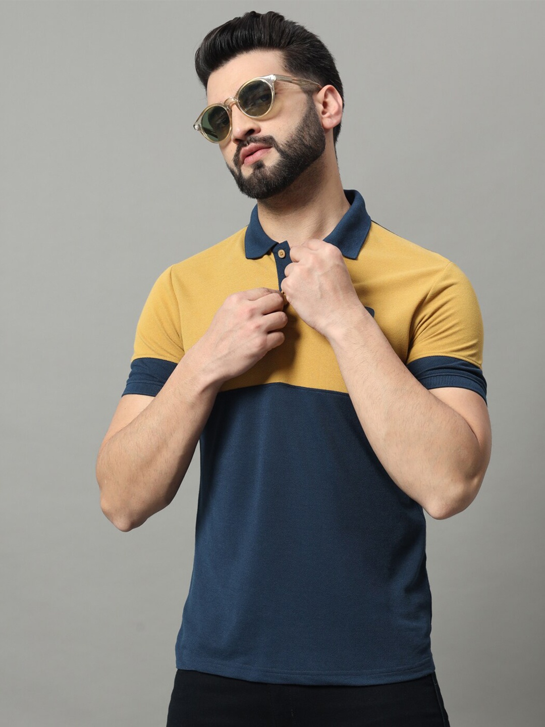 

OGEN Colourblocked Polo Collar Short Sleeves Casual T-shirt, Yellow