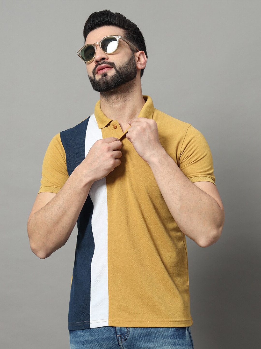 

OGEN Colourblocked Polo Collar T-shirt, Yellow