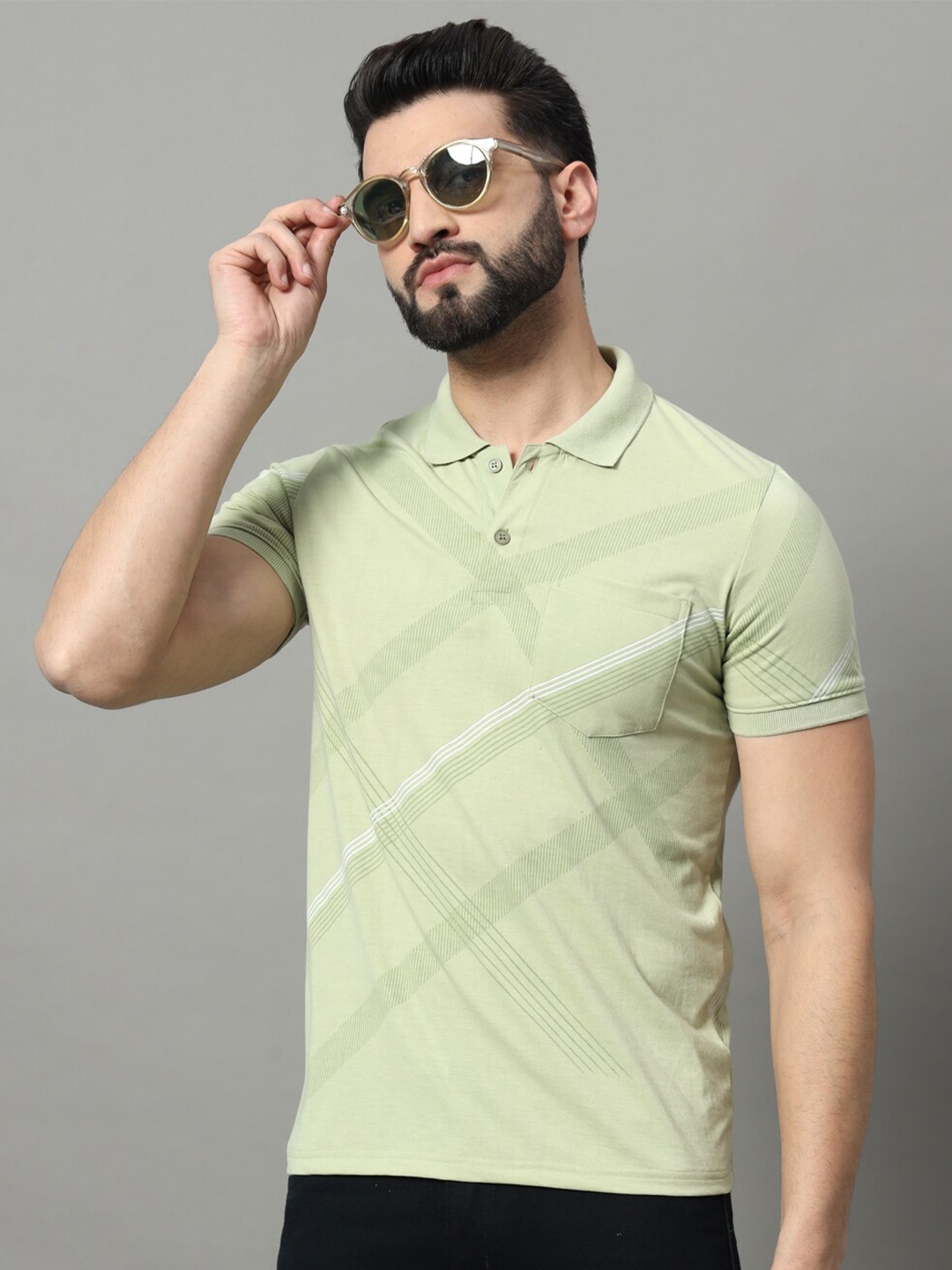 

OGEN Striped Polo Collar Regular Fit T-shirt, Lime green