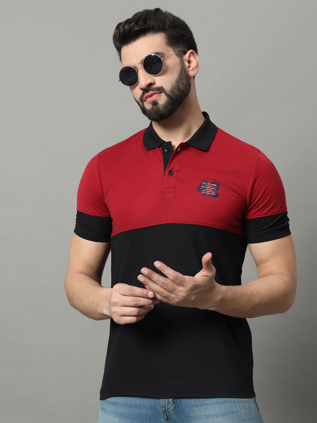 

OGEN Men Colourblocked Polo Collar T-shirt, Maroon