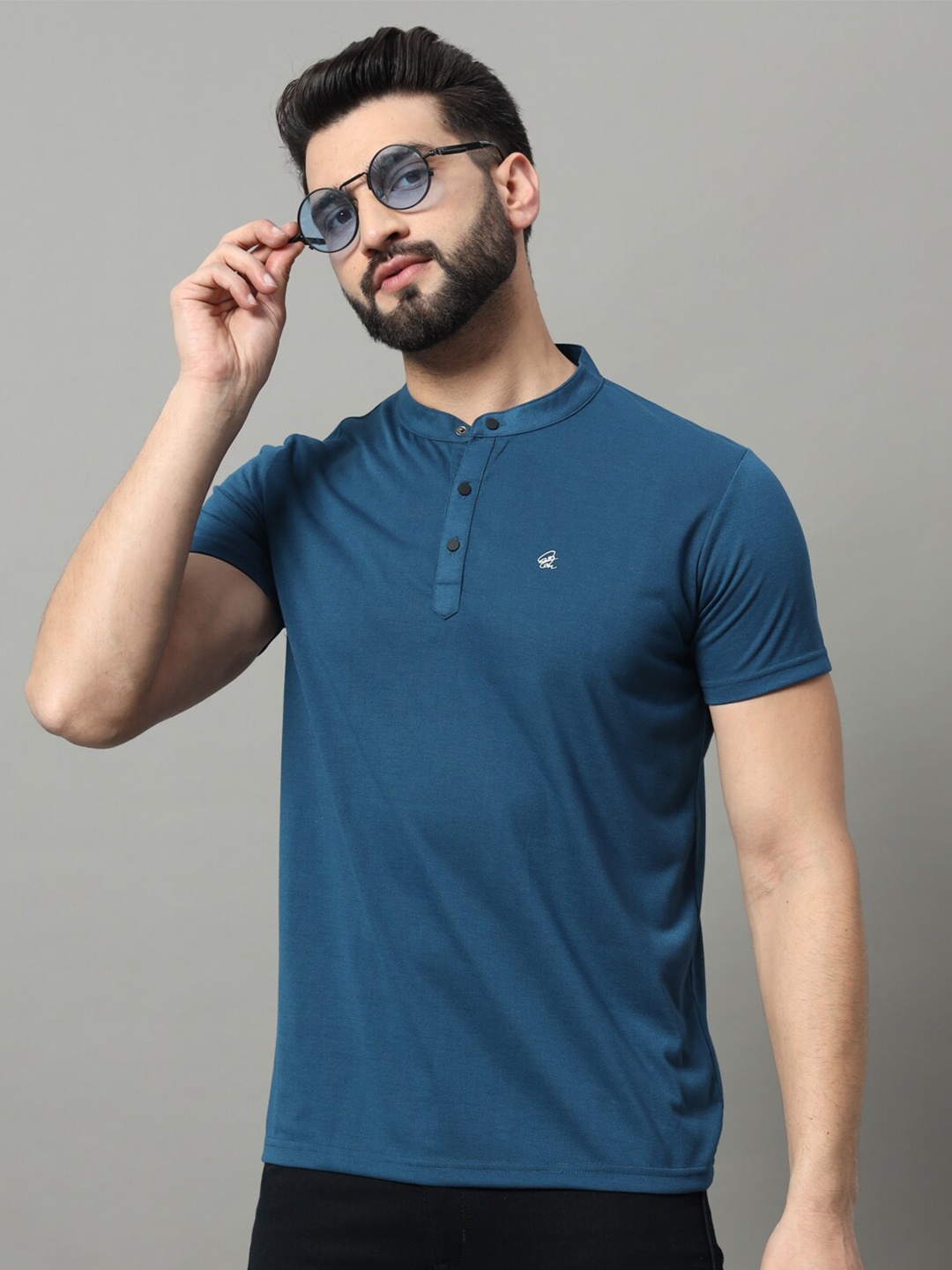 

OGEN Mandarin Collar Short Sleeves T-shirt, Navy blue