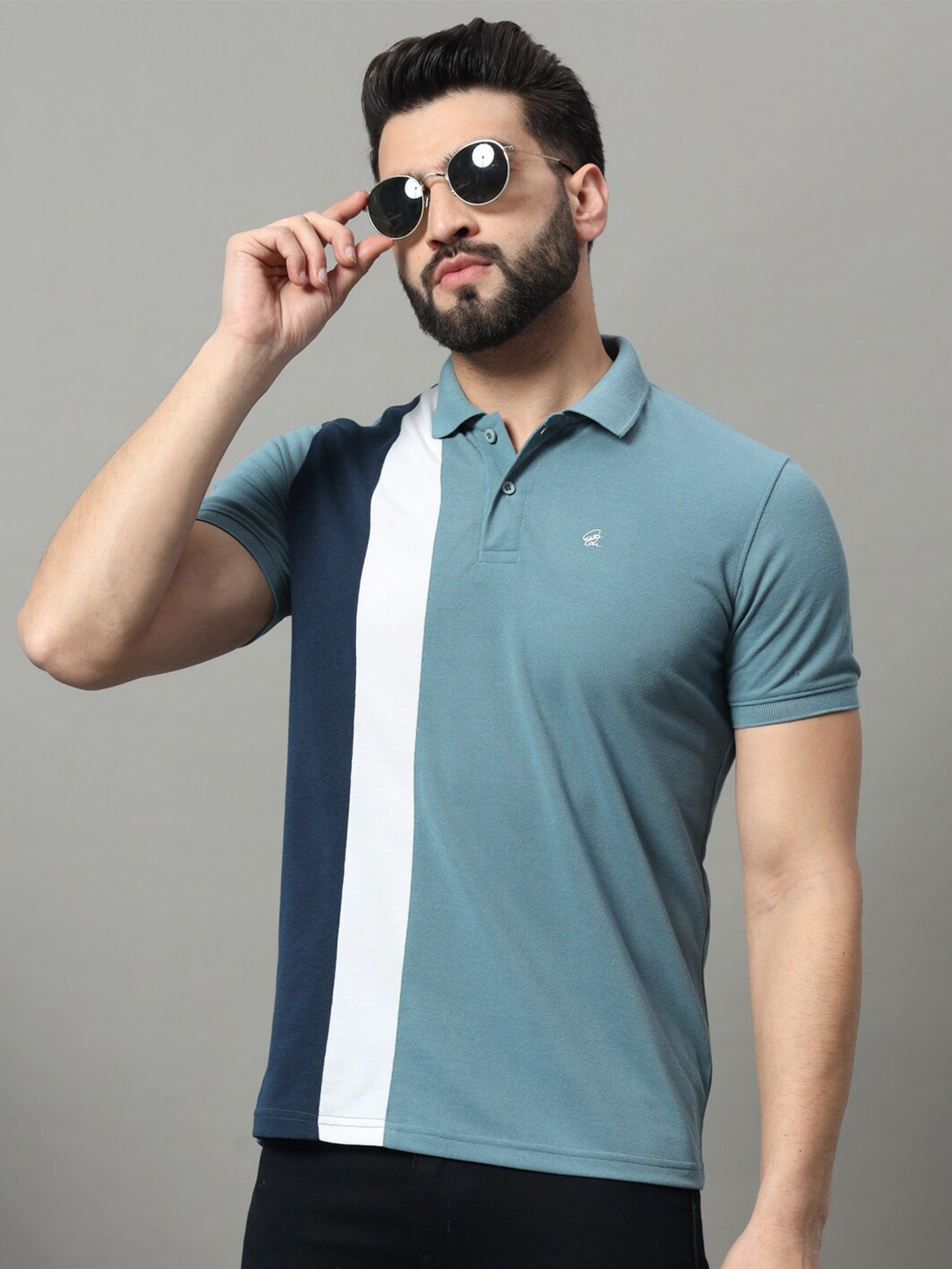 

OGEN Colorblocked Polo Collar Short Sleeves T-shirt, Blue