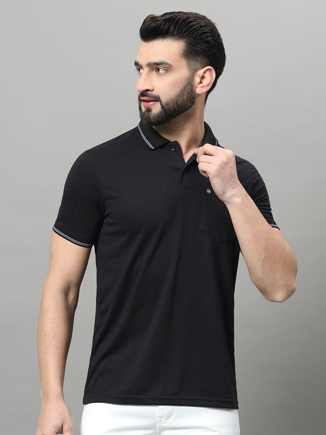 

OGEN Polo Collar Short Sleeves T-shirt, Black