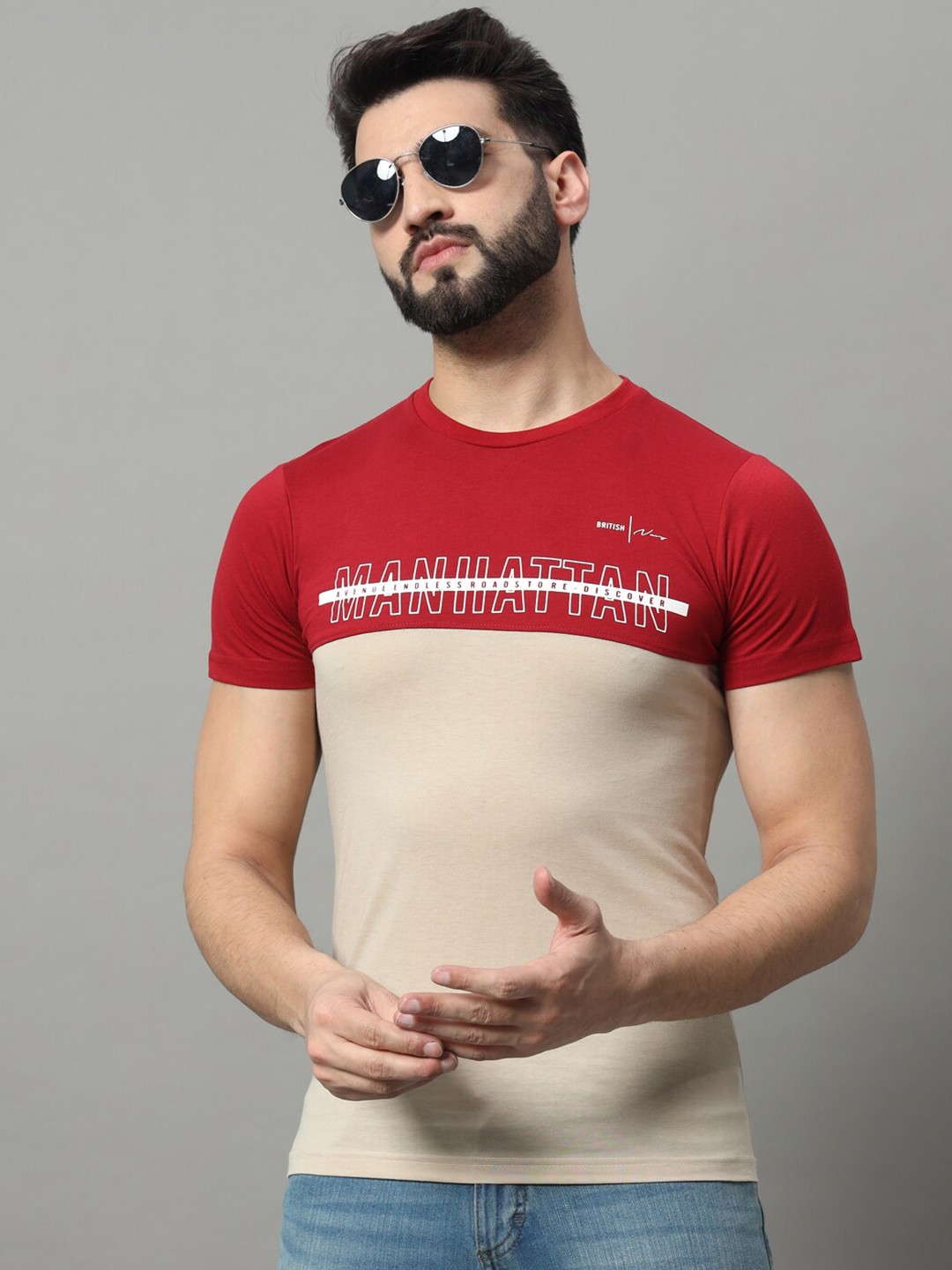 

OGEN Colourblocked Round Neck T-shirt, Cream