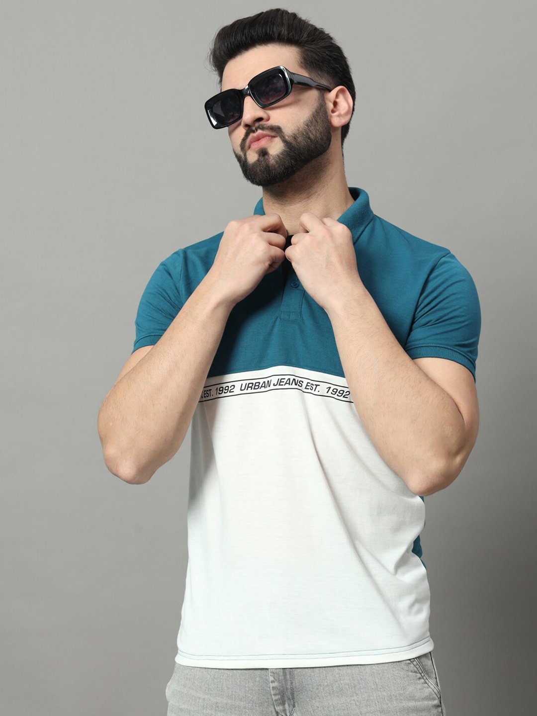 

OGEN Colourblocked Polo Collar Short Sleeves T-shirt, Teal