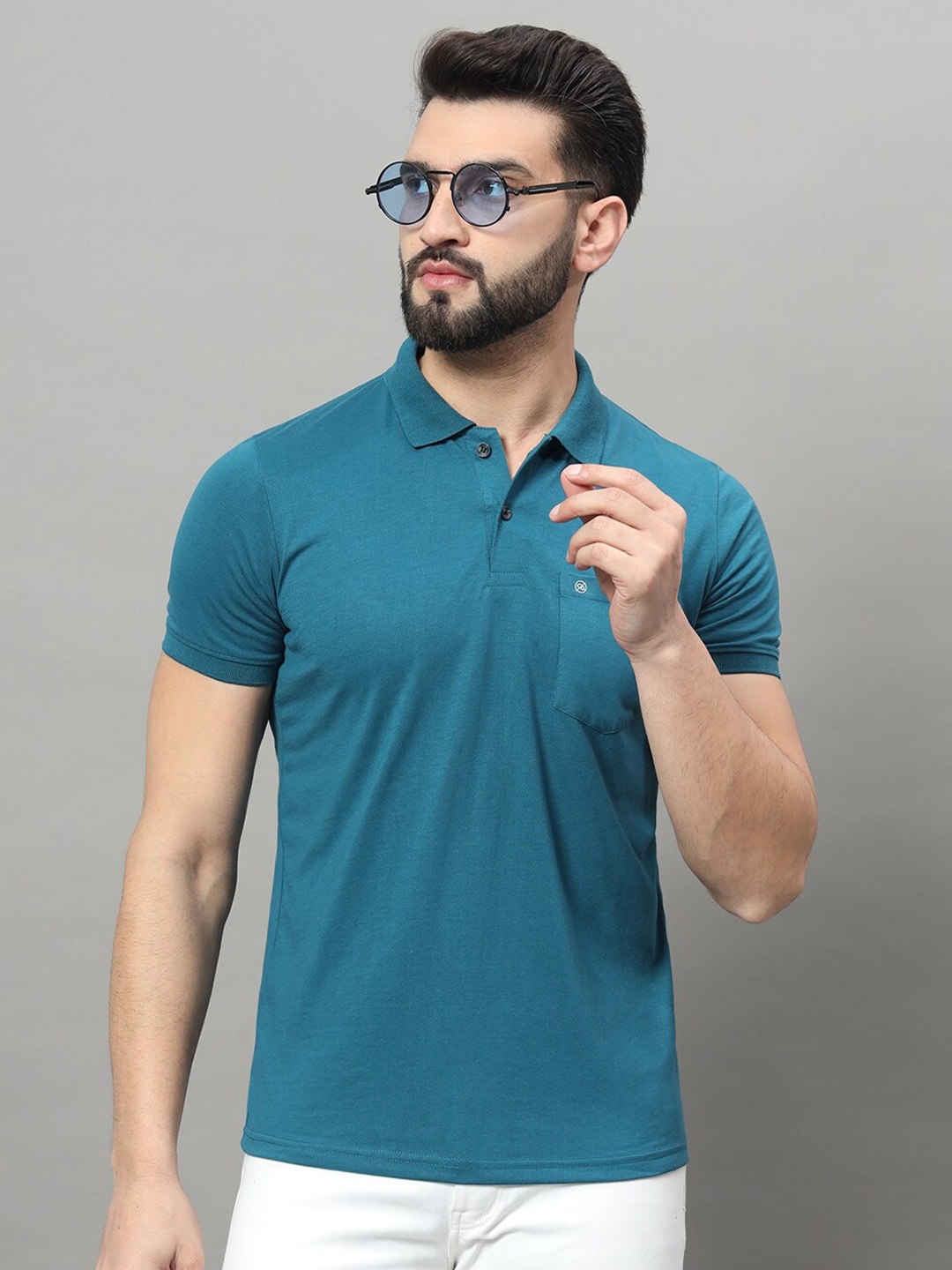 

OGEN Polo Collar Short Sleeves Casual T-shirt, Teal