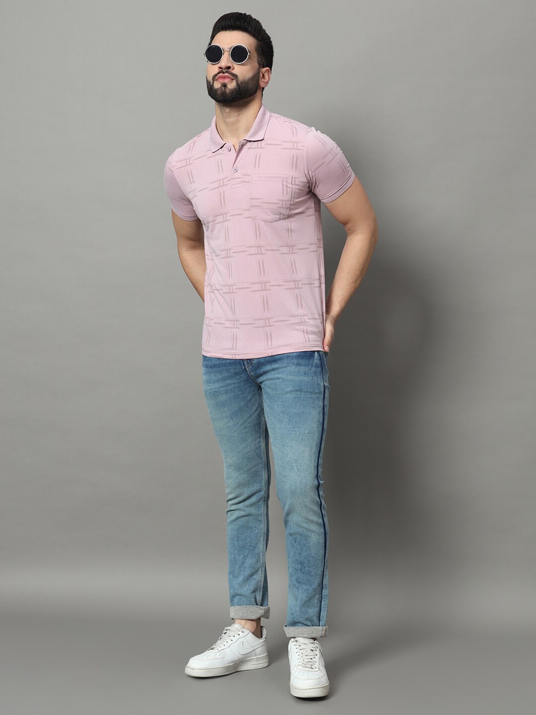 

OGEN Geometric Printed Polo Collar T-shirt, Lavender