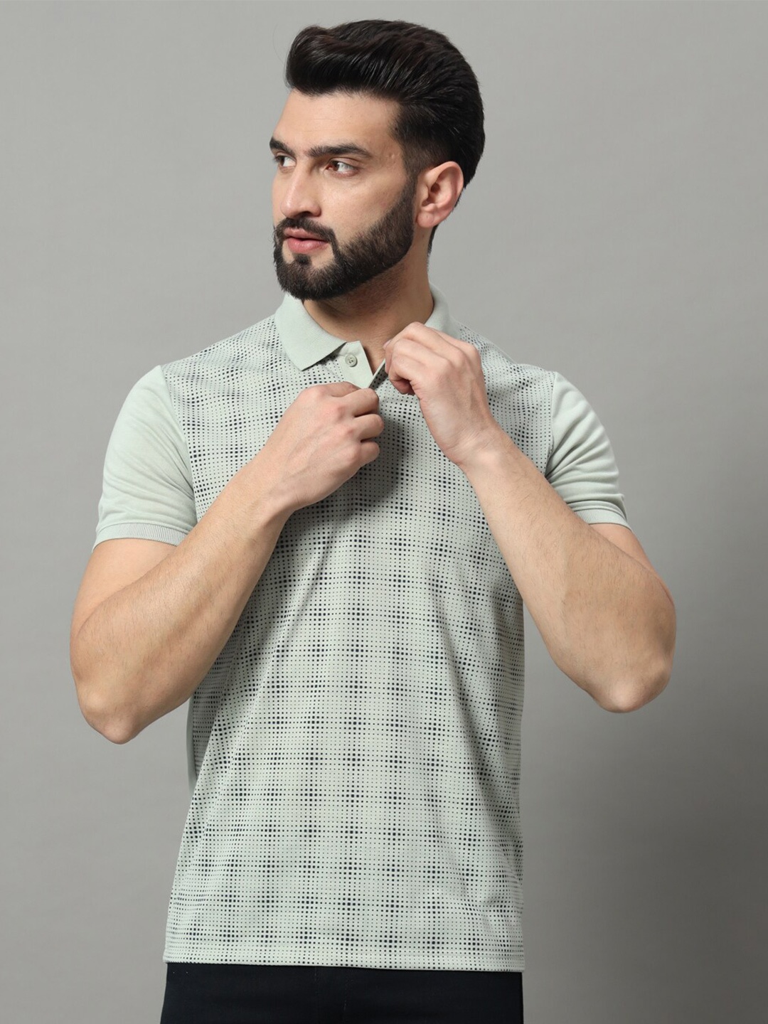 

OGEN Abstract Printed Polo Collar Short Sleeves T-shirt, Grey