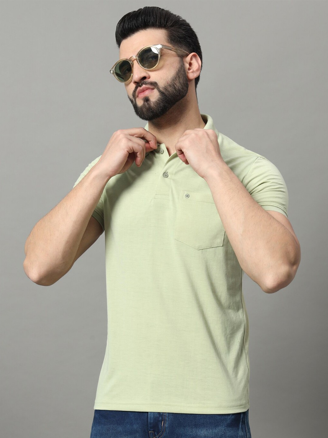

OGEN Polo Collar Short Sleeves Casual T-shirt, Lime green