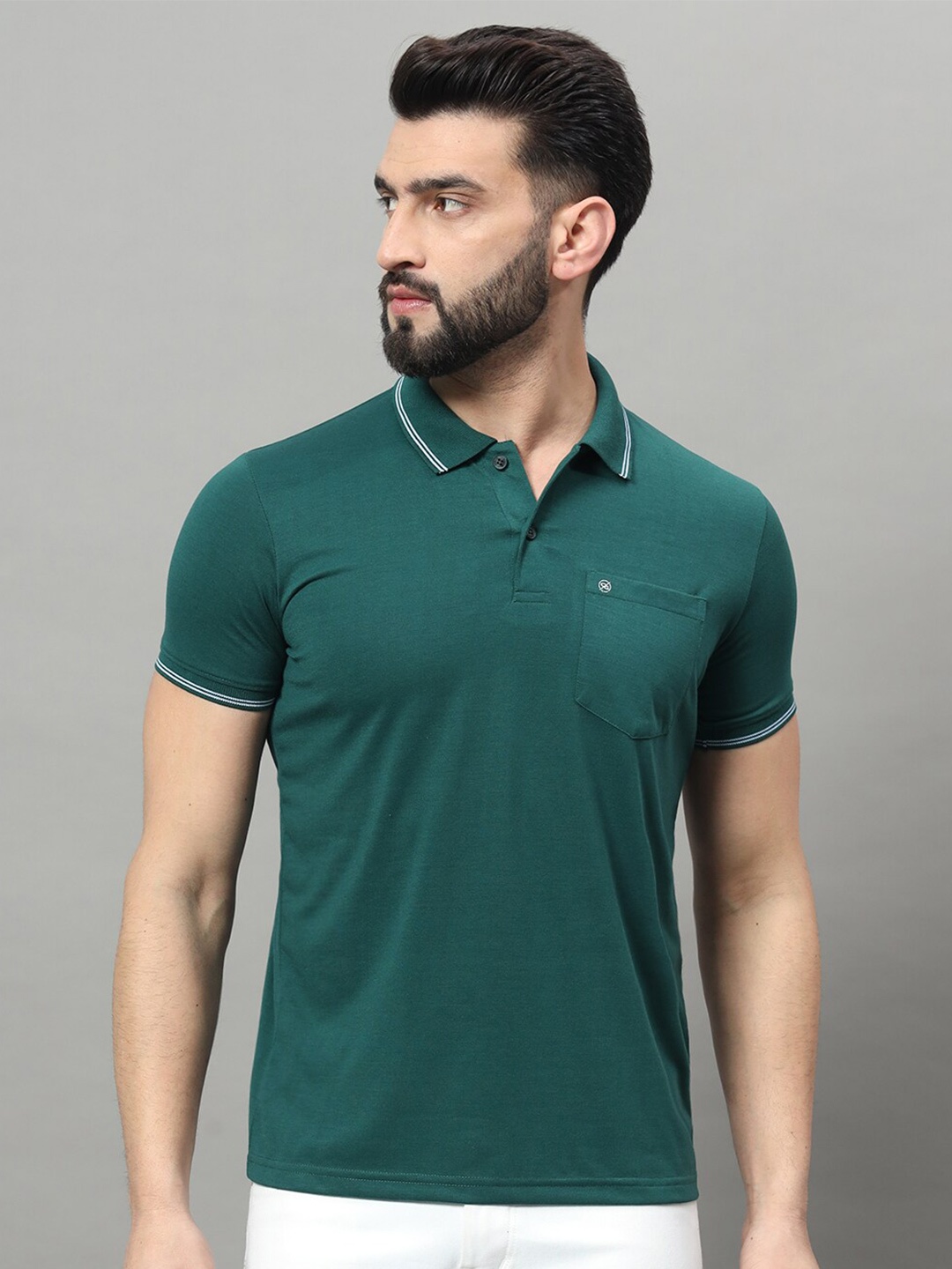 

OGEN Polo Collar Short Sleeves Casual T-shirt, Green