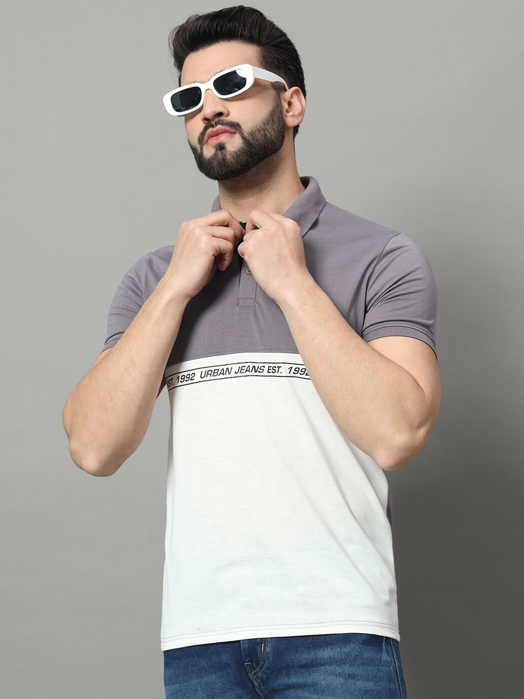 

OGEN Colourblocked Polo Collar T-shirt, Lavender