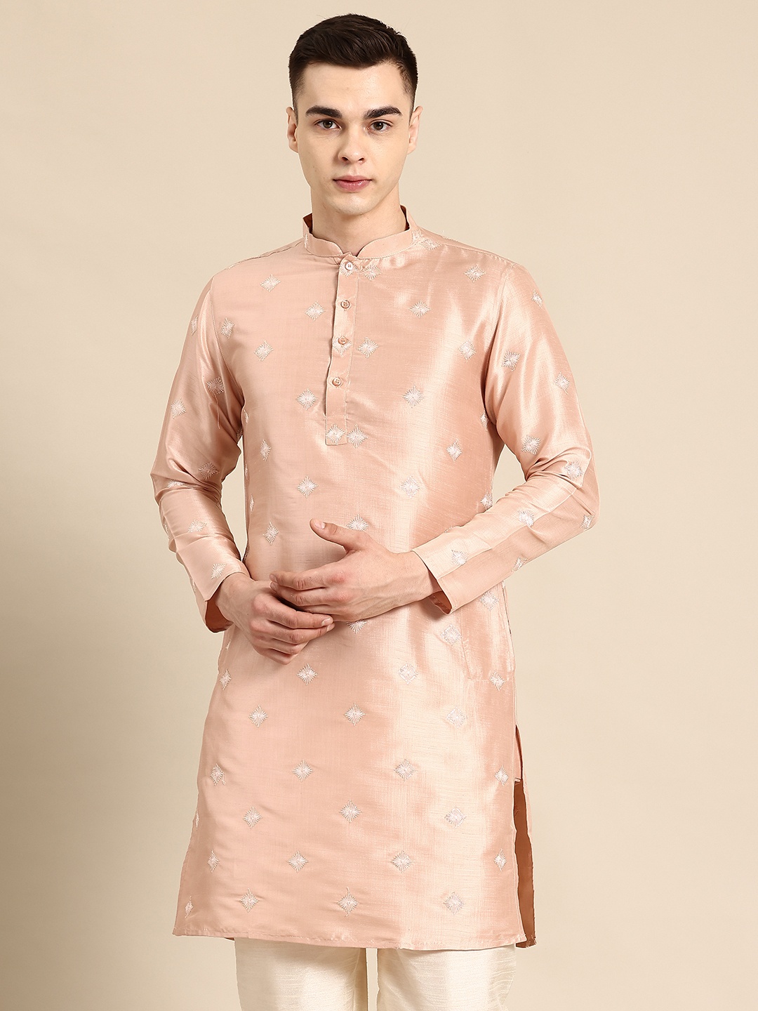 

Sayisha Men Ethnic Motifs Embroidered Sequinned Kurta, Pink