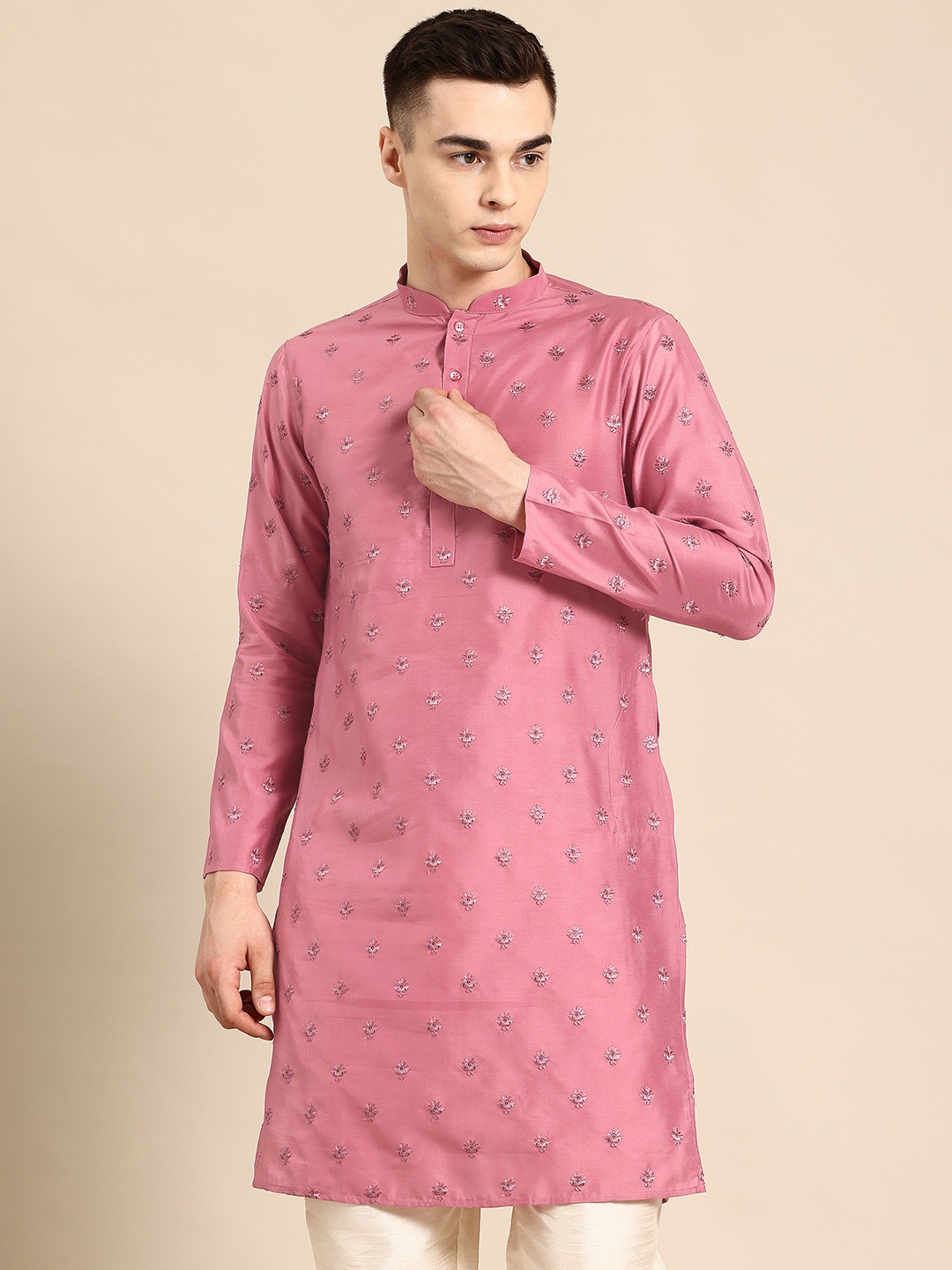 

Sayisha Men Floral Embroidered Kurta, Pink