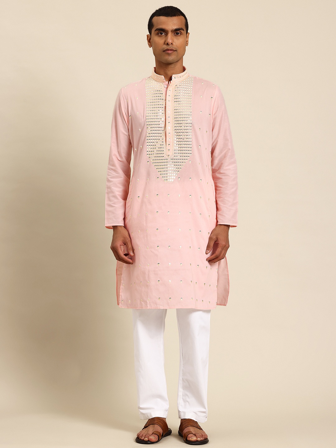 

Sayisha Men Ethnic Motifs Embroidered Thread Work Kurta, Pink