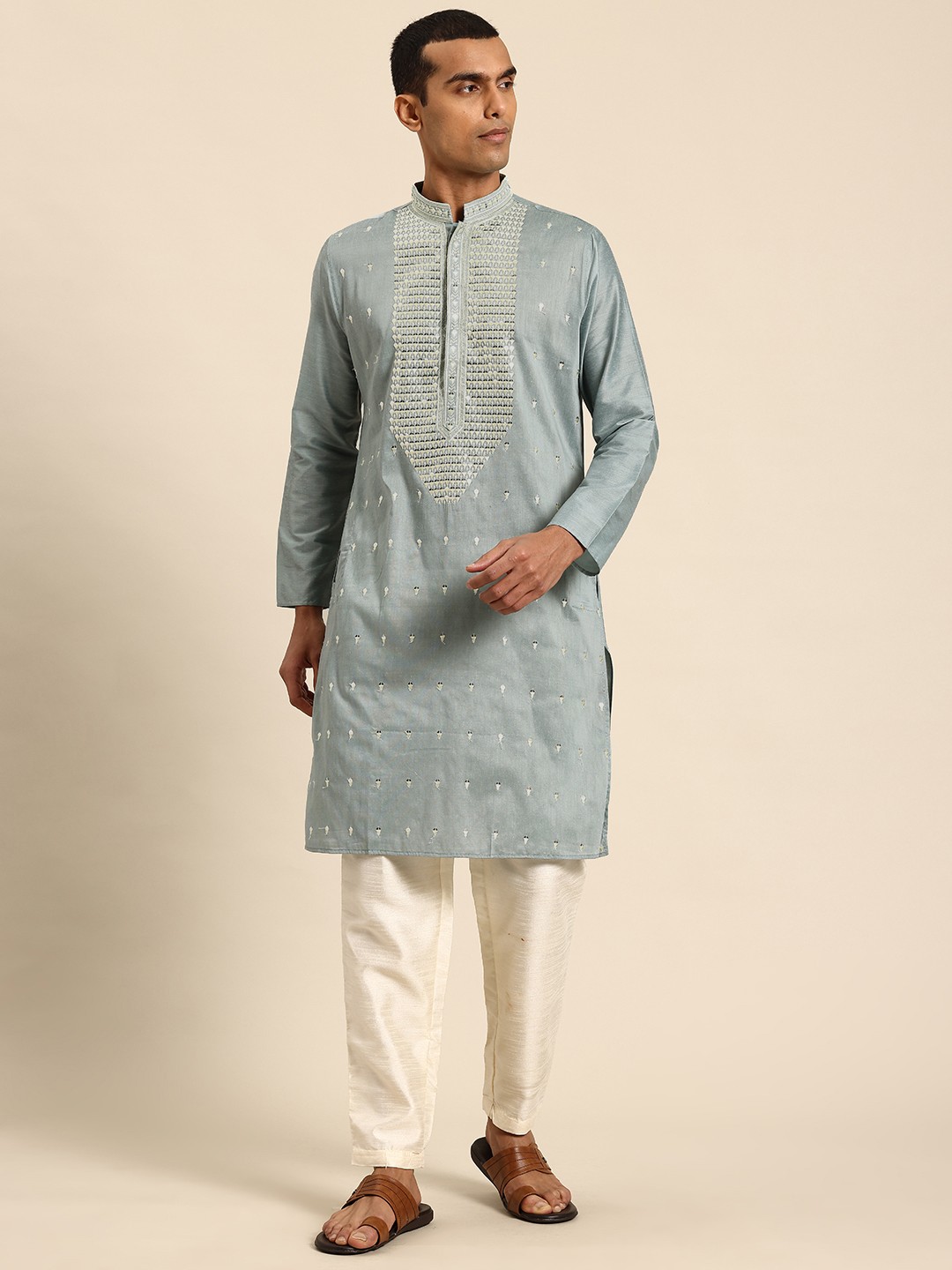 

Sayisha Men Ethnic Motifs Embroidered Thread Work Kurta, Blue