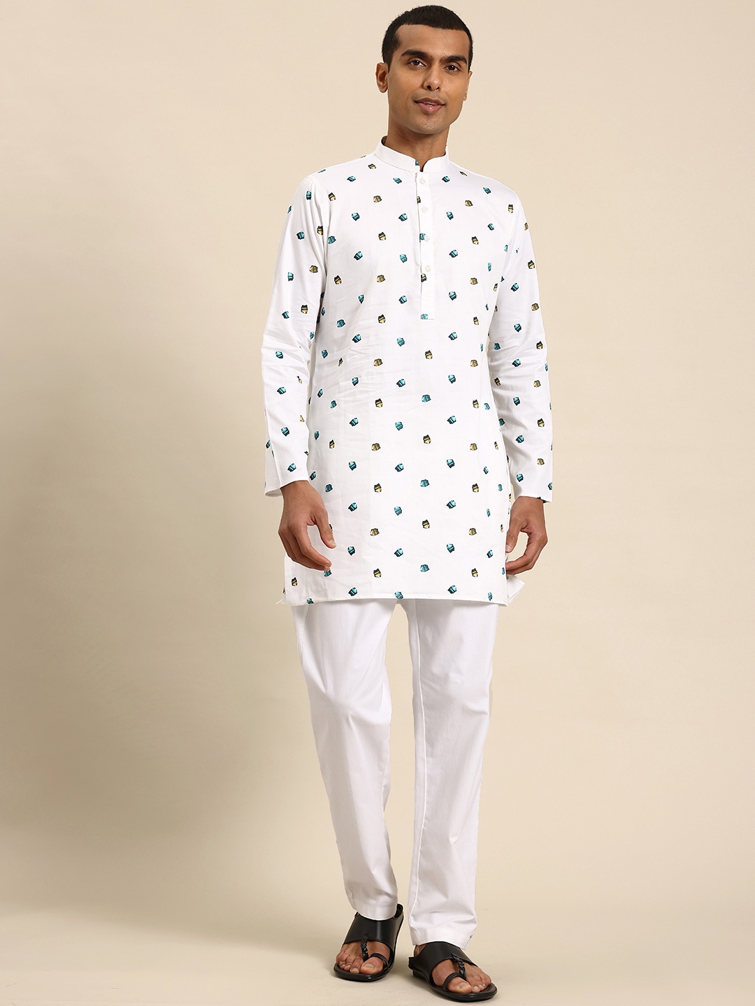 

Sayisha Men Abstract Printed Straight Kurta, White