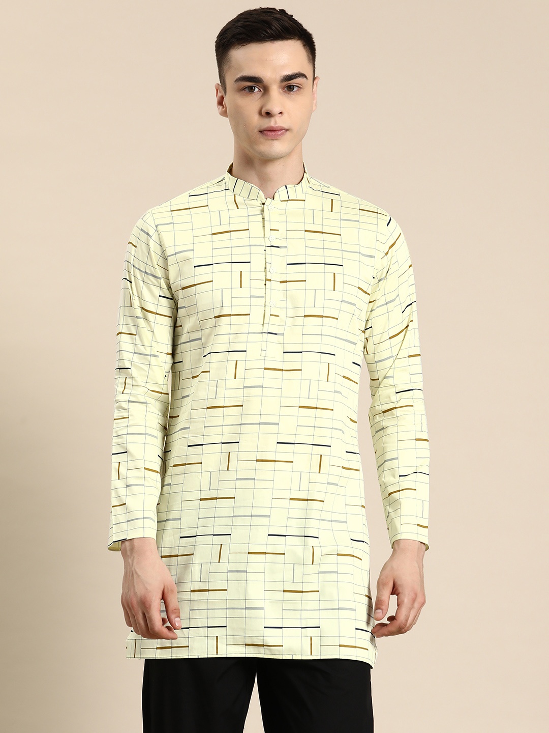 

Sayisha Men Geometric Printed Kurta, Yellow