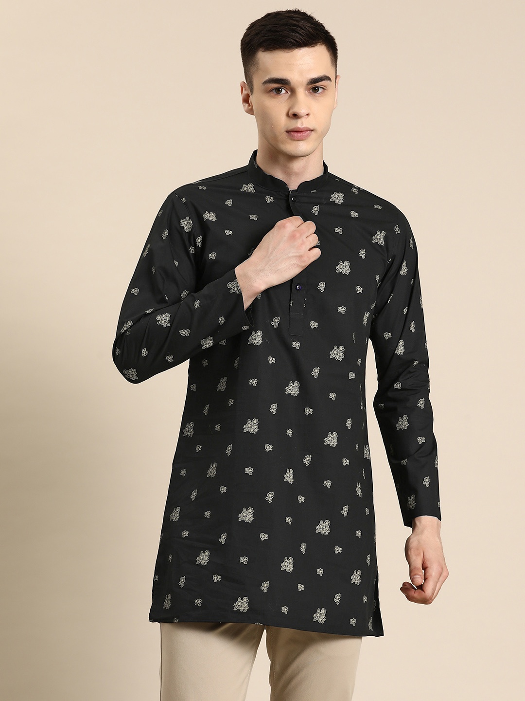 

Sayisha Men Ethnic Motifs Printed Straight Kurta, Black