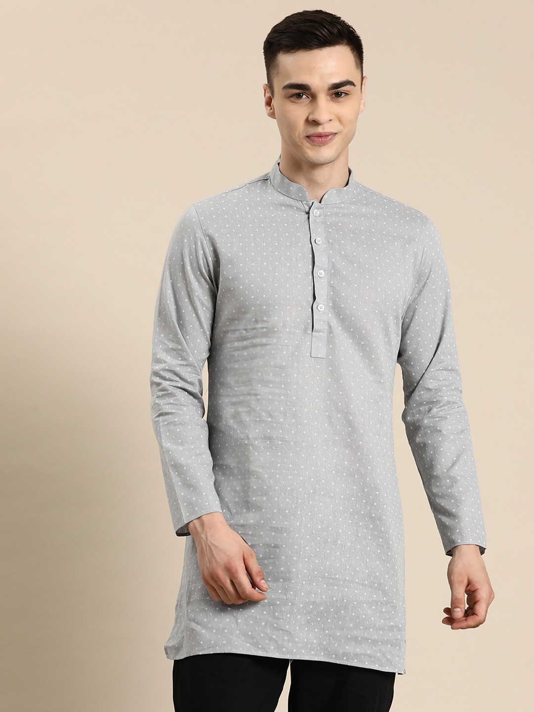 

Sayisha Men Floral Printed Straight Kurta, Grey