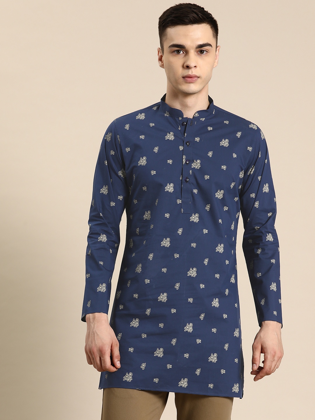 

Sayisha Men Ethnic Motifs Printed Kurta, Navy blue