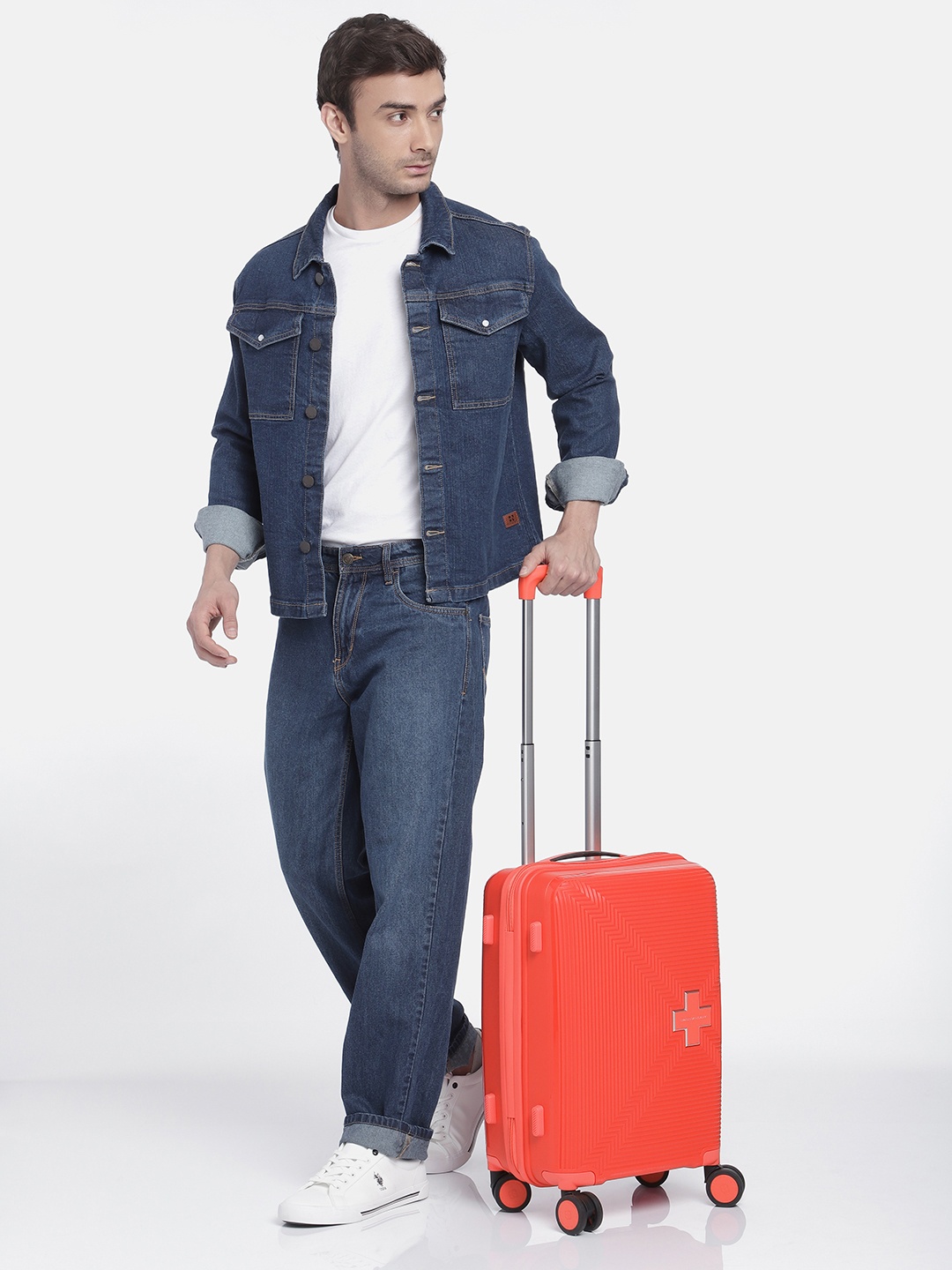 

SWISS MILITARY Maze Brand Logo Textured Cabin Trolley Suitcase, Red