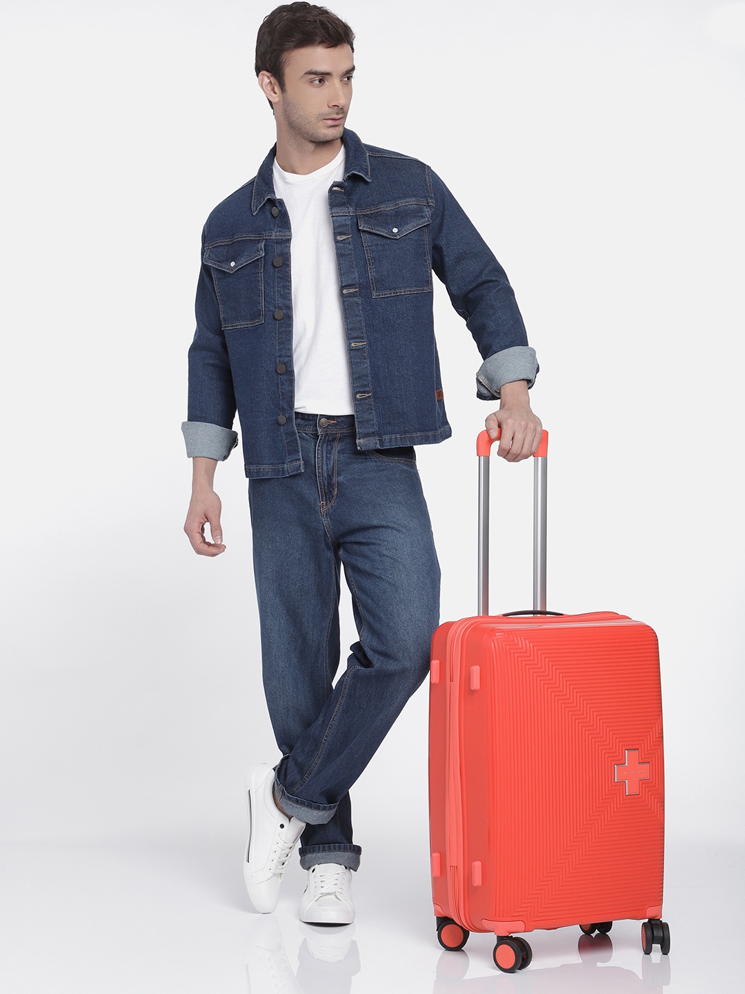 

SWISS MILITARY Maze Brand Logo Textured Medium Trolley Suitcase, Red
