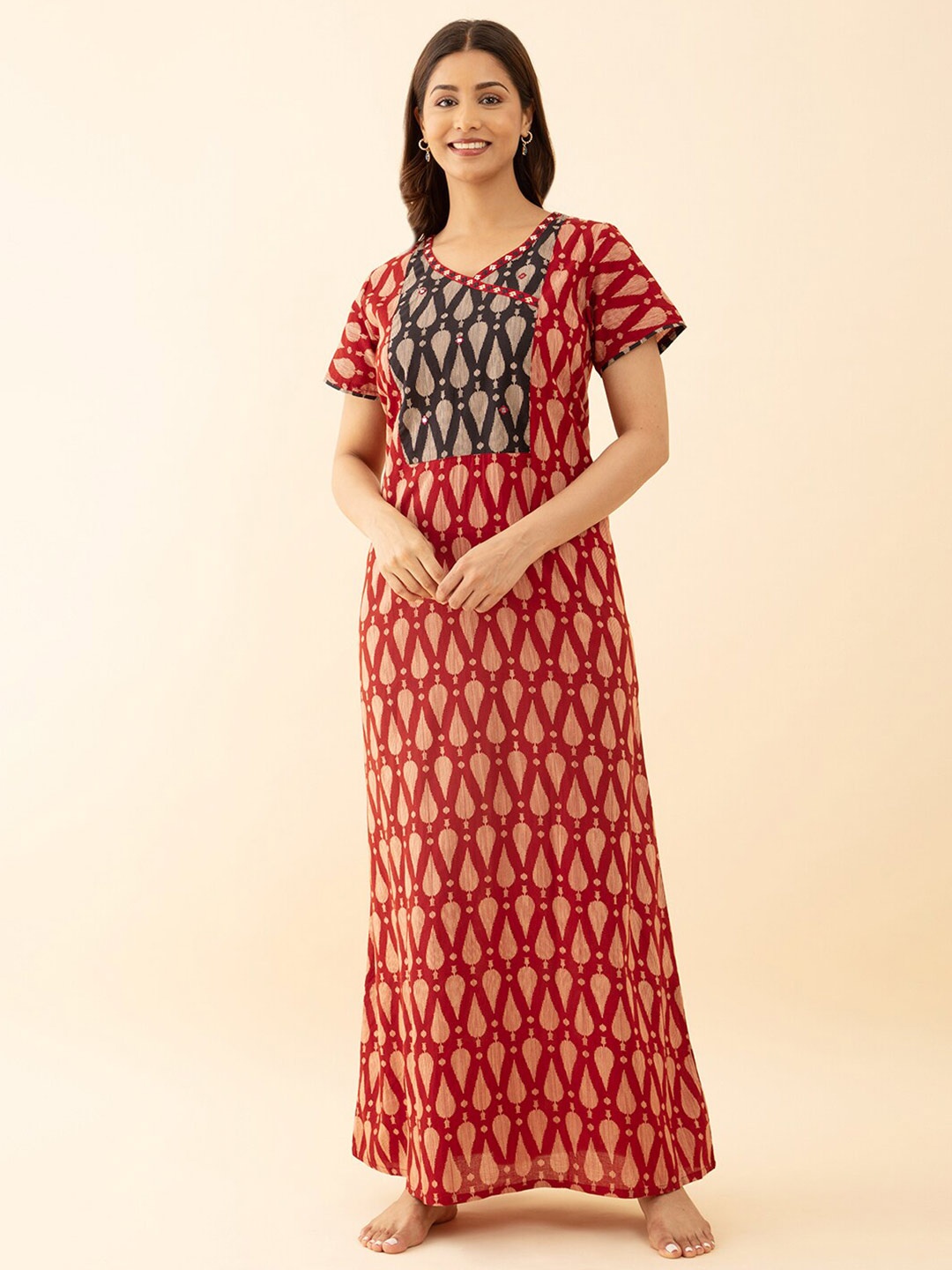 

Maybell Printed Pure Cotton Maxi Nightdress, Rust