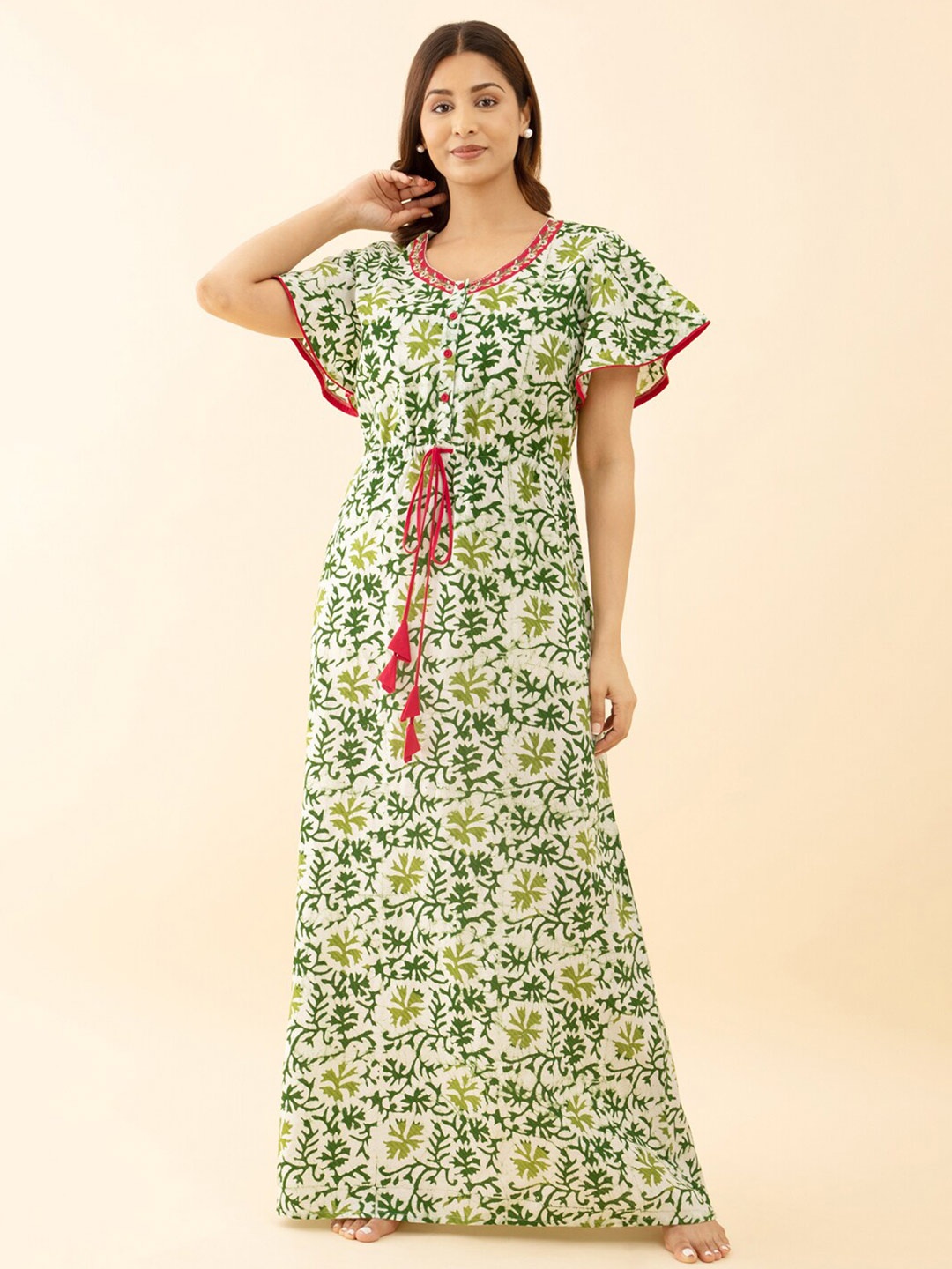 

Maybell Printed Cotton Maxi Nightdress, Green