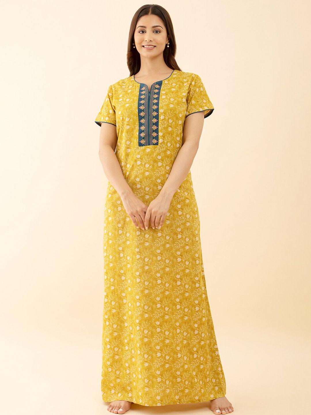 

Maybell Floral Printed Pure Cotton Maxi Nightdress, Green