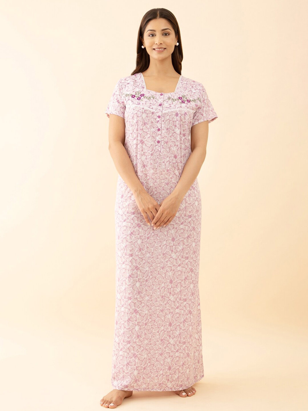 

Maybell Floral Printed Pure Cotton Maxi Nightdress, Pink